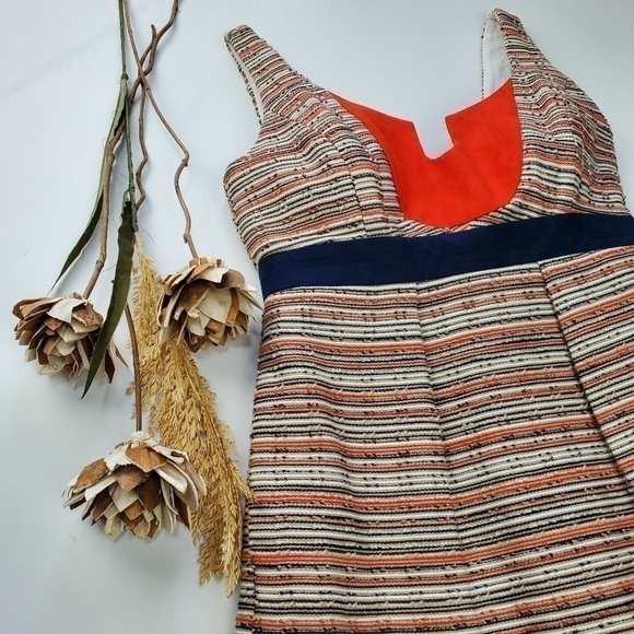 MILLY  Tan Blue Orange Picked Cotten Linen Dress 2 - Picture 4 of 15